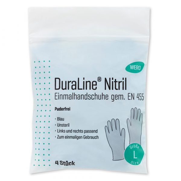 WERO DuraLine® rokavice Nitril brez pudra, modre, velikost L(8-9) - 4 kosi