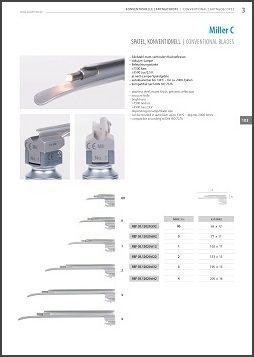 Standardne lopatice za navaden laringoskop – Miller - katalog