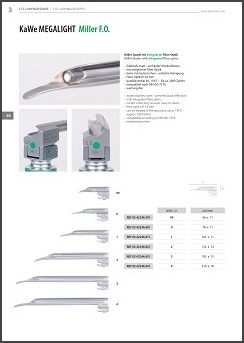 Standardne lopatice za optični laringoskop – Miller -katalog